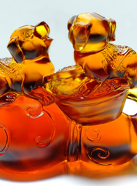 装饰品高端琉璃葫芦水晶狗狗摆件