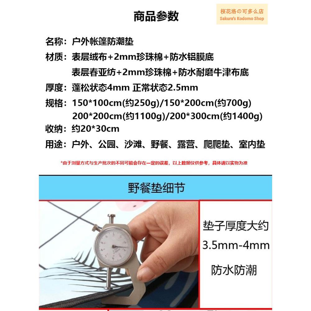 户外帐篷野餐垫ins野外露营防水防潮地垫加厚便携儿童草坪公园垫