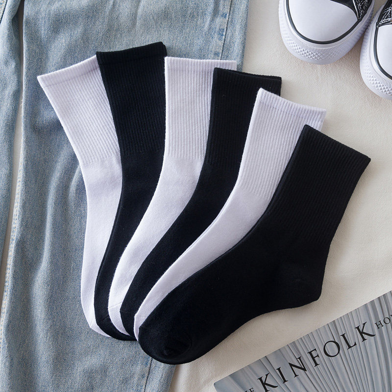 黑色纯棉ins潮男秋冬季纯色中筒袜 亚妮服饰短袜/打底袜/丝袜/美腿袜