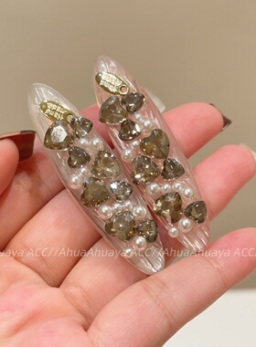 轻奢高级感重工闪亮灰色水钻发夹