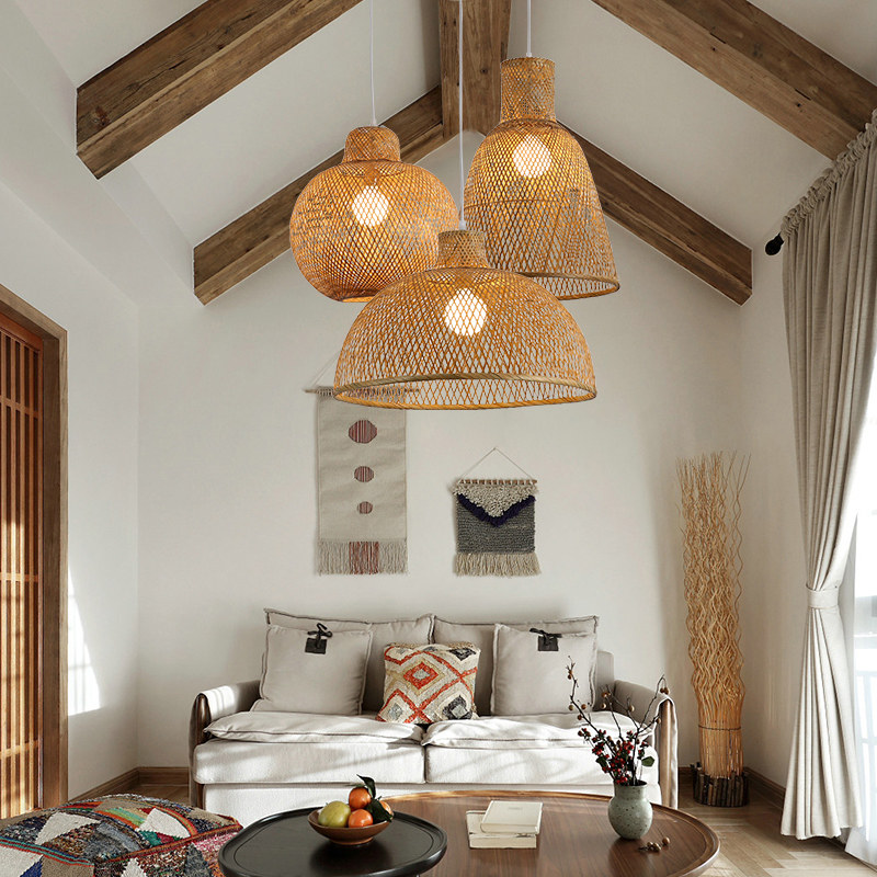 东南亚竹编吊灯新中式禅意艺术客厅餐厅过道编织竹艺仿古组合灯具,淘宝优惠券,粉丝福利购,淘宝优惠卷