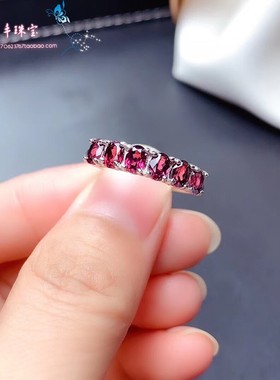 天然镁铝石榴石纯银镀18k戒指