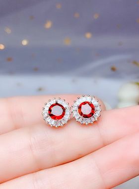 天然吊坠耳钉白金韩版红宝石戒指