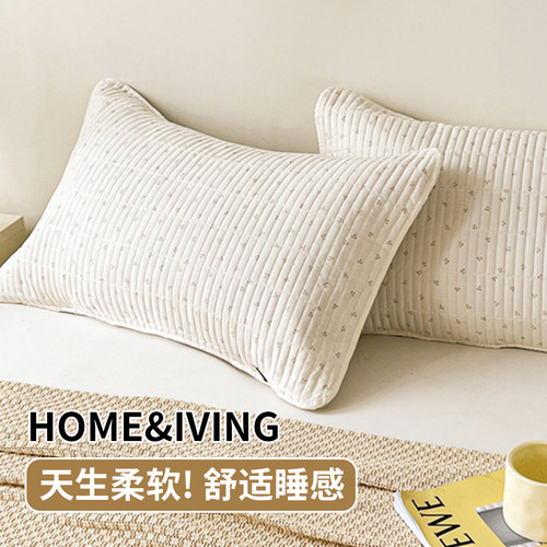 枕巾纯棉一对装防滑不脱落全棉高档可固定枕头巾垫巾绑带款防头油 - 图1