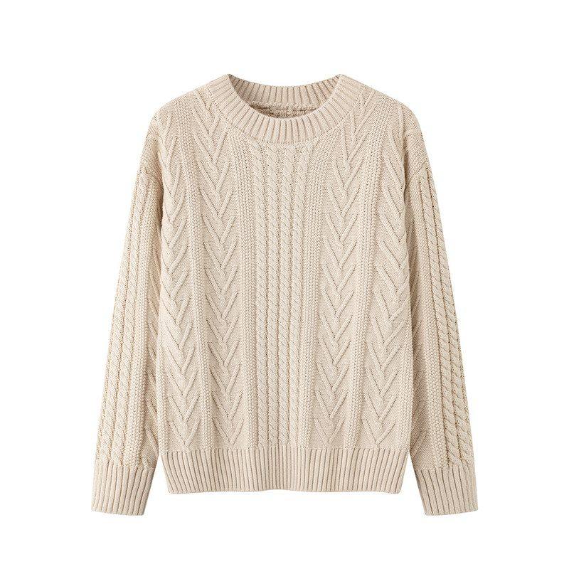 100%全棉麻花毛衣女士厚款秋冬套头新款针织衫宽松型粗线圆领上衣,淘宝优惠券,粉丝福利购,淘宝优惠卷