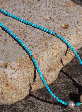 绿松石珠子女淡水珍珠天然锁骨链