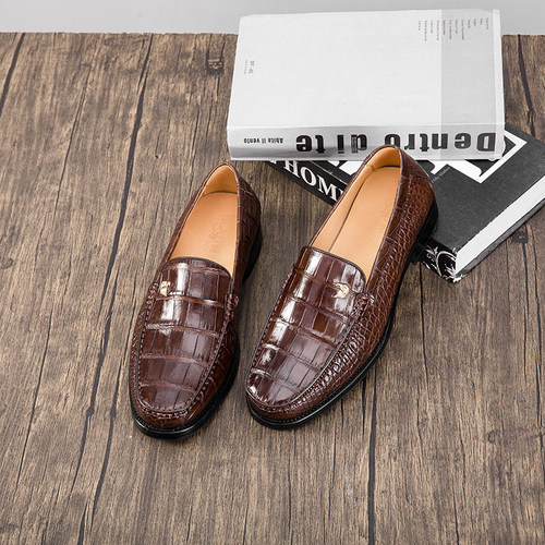 泰国进口鳄鱼皮男鞋一脚蹬正装商务皮鞋真皮底固特异套脚男士皮鞋 - 图3