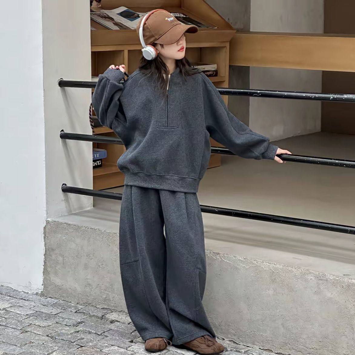 ABC童装女童春秋休闲套装2025秋冬新款中大童套头百搭卫衣加绒两,淘宝优惠券,粉丝福利购,淘宝优惠卷