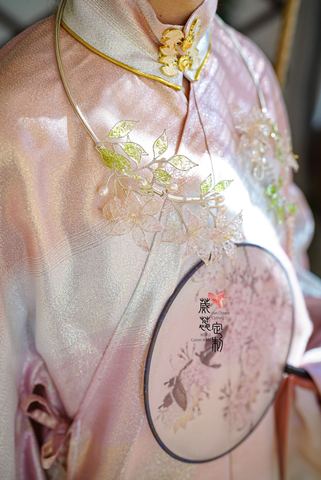 纯手工定制银粉水晶花神璎珞汉服配饰60厘米足银项圈新品包邮纯银