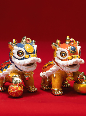 珐琅彩中式招财醒狮摆件舞狮吉祥玄关酒柜装饰品新年礼物乔迁礼品