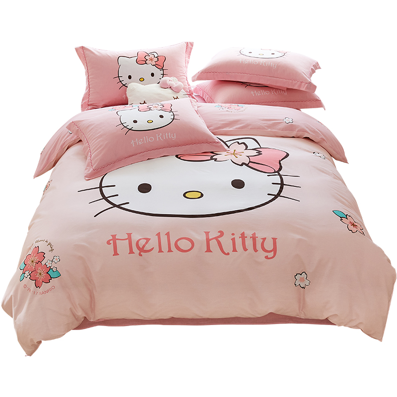 hellokitty猫儿童四件套纯棉女孩全棉卡通被套床单kt猫床品三件套 - 图3
