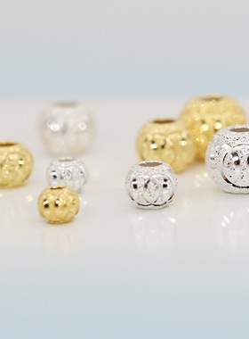 纯银s925银散珠 磨砂转运珠材料 纯银五环磨沙珠车花金钱圆珠砂珠