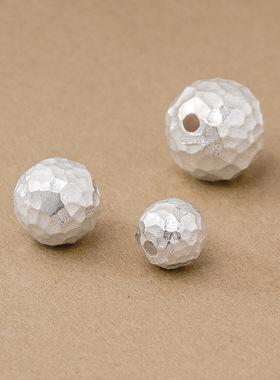 足银999素银仿清迈手工银隔珠锤纹圆珠8mm10mm12mm肌理感diy配件