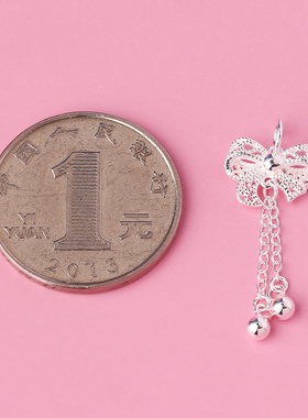 素银金色蝴蝶结流苏挂件S925纯银