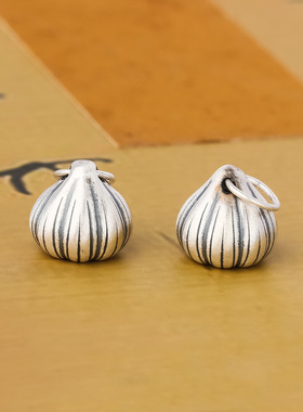 足银990精工3D硬银大蒜头吊坠胜算在握挂件复古手绳DIY手链银配件