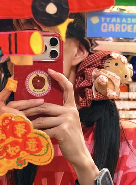 可爱卡通kitty红格子褶皱发圈发绳丸子头黑色kitty大号抓夹鲨鱼夹