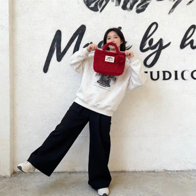 钩织DIY编织材料包红色毛线手提包手工制作毛球装饰送闺蜜朋友潮,淘宝优惠券,粉丝福利购,淘宝优惠卷