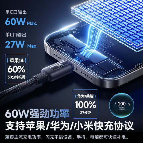 倍思Typec三合一数据线充电线器车载一拖三60W快充100适用苹果16Pro小米type头接口转双C口一拖二多功能电器 - 图1