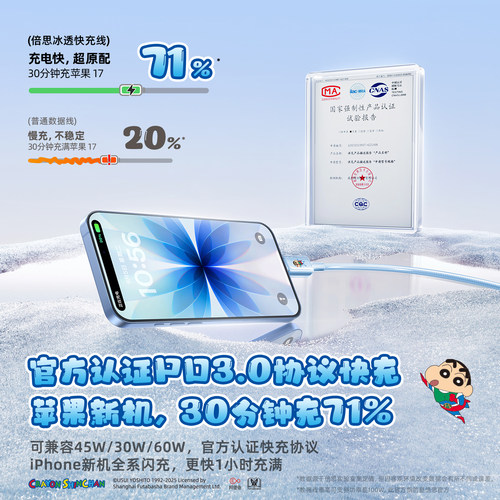 【蜡笔小新正版联名】苹果14充电器线iPhone13数据线17Promax手机12PD30W快充16手机11平板15车载iPad2米 - 图1