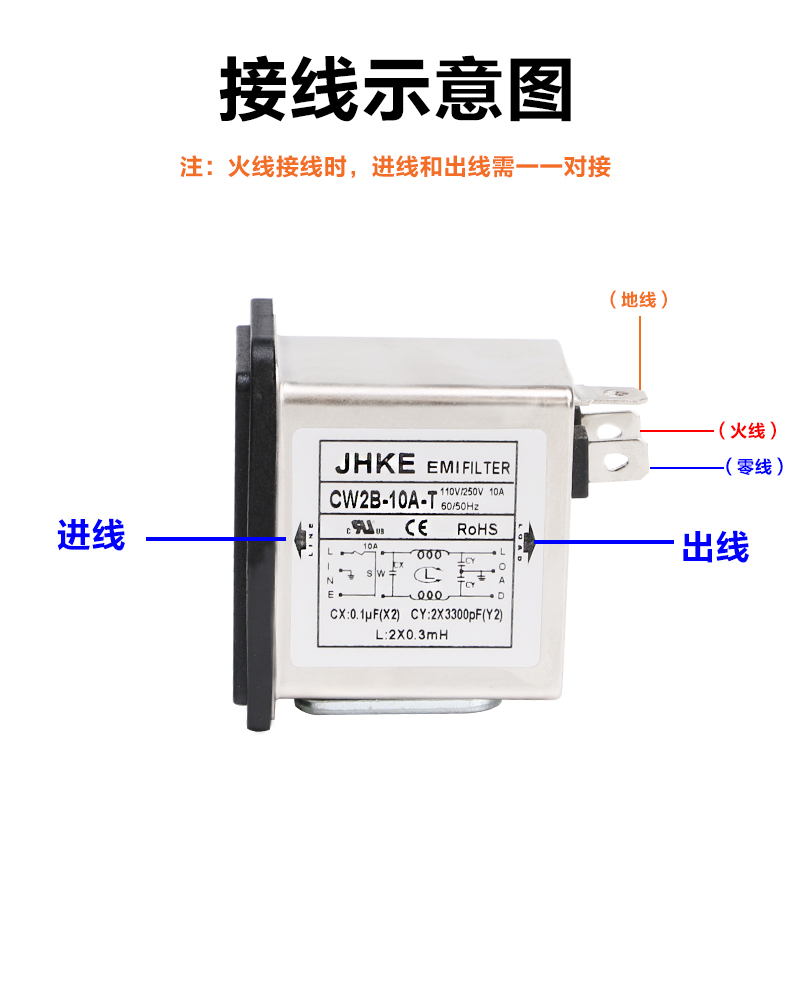 hifi电源滤波器CW2B-10A-T/CW2C-10A-T抗干扰220V EMI滤波器插座 - 图2