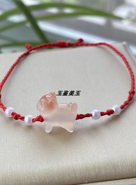 溜达猫天然绯红玛瑙通孔猫咪手链男女款 咪咪冰透卡通动物手饰