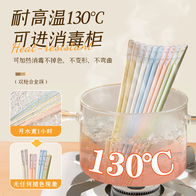 双枪合金筷子家用高档2024新款抗菌防霉一人一筷快分餐防滑耐高温-图2