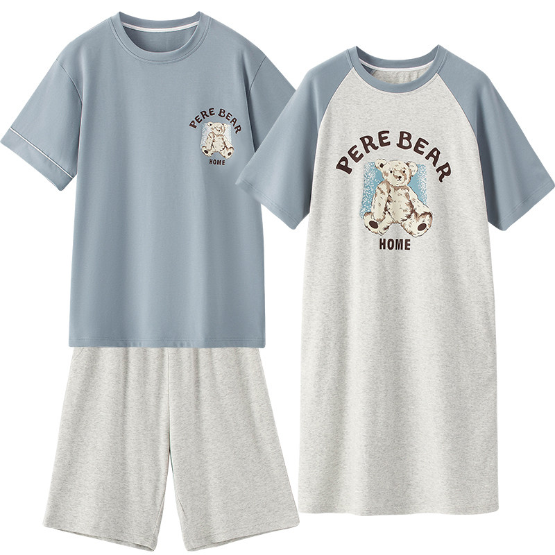 情侣睡裙夏季圆领男短袖纯棉睡衣 朗万路服饰睡衣/家居服套装