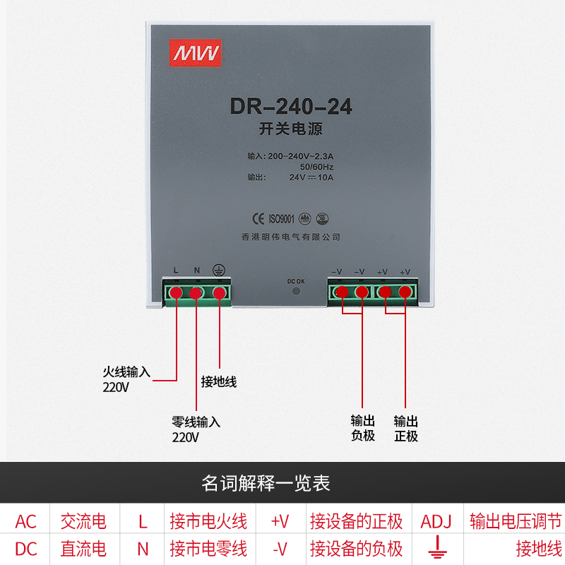 明伟导轨式开关电源220转12V24V变压器220直流DR/NDR/EDR15/30/60 - 图1