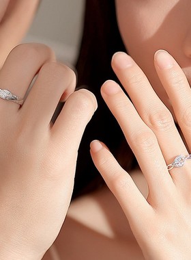 原创鱼尾情侣戒指纯银轻奢小众设计高级感对戒锆石指环情人节礼物