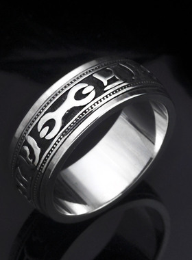 925纯银手饰韩版创意复古泰银360旋转六字真言转运戒指男银饰指环