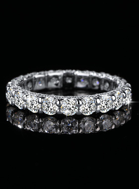 厂家批发S925纯银戒指指环女群镶莫桑石戒指一字排钻轻奢时尚戒指