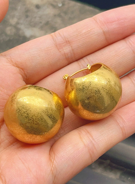 金色做旧大号圆球哑光质感耳环