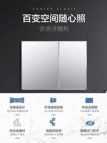 科勒浴室镜柜艾洛诗卫生间镜子收纳一体柜挂墙式浴镜柜镜箱24654T - 图2