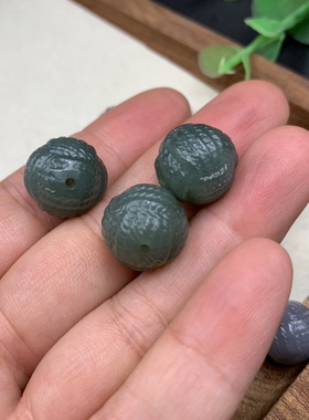 天然和田玉毛线球菠萝结12mm圆珠14mm且末蓝珠子diy佛珠手串配饰