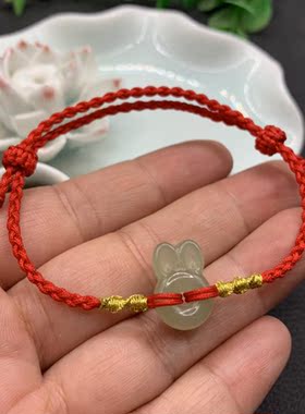 天然和田玉兔子平安扣手链手工编织本命年兔子红绳手绳属相小兔子