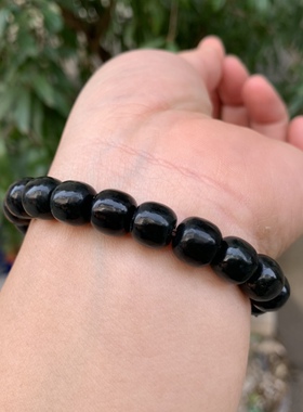 天然新疆和田玉青玉老型珠手串10mm单圈手链男女和田玉桶珠手串