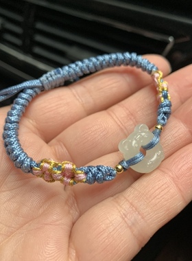 天然和田玉老虎平安扣手链卡通生肖萌宠小老虎手绳老虎甜甜圈