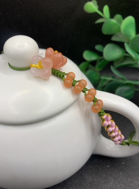 盐源玛瑙桂花茶壶坠黄玛瑙桂花茶壶盖防摔绳手工编织功夫茶壶绳