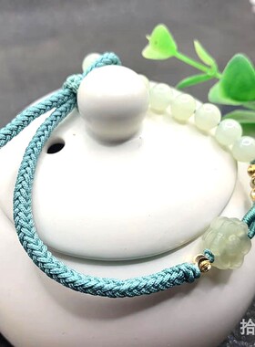 天然和田玉莲花手链手工编织