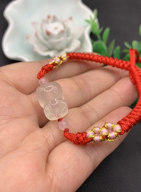 天然荔枝冻玛瑙生肖猪手链手工编织小猪红绳手链本命年属相噜噜猪
