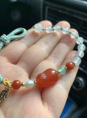 手工编织玛瑙貔貅手链红玛瑙玉髓吞金兽手绳女多宝貔貅手链礼物