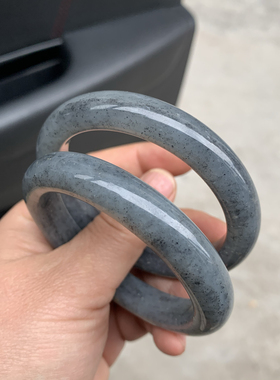 天然和田玉青花手镯高档灰色和田玉青花籽料窄条玉镯子女送证书