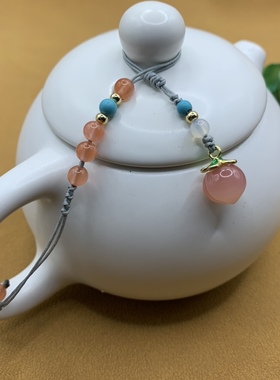 天然盐源玛瑙水蜜桃茶壶防摔坠绑茶壶盖绳子小桃子茶壶防摔绳