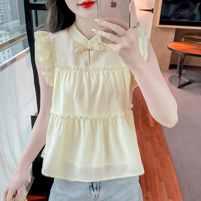 ເສື້ອຍືດແຂນສັ້ນ chiffon ແບບຈີນໃຫມ່ສໍາລັບແມ່ຍິງ 2024