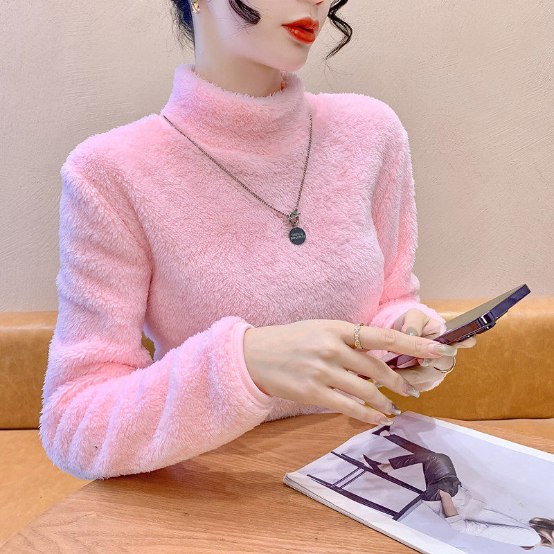 双面珊瑚绒高领长袖T恤女打底衫2025冬季新款百搭加厚毛毛保暖衣,淘宝优惠券,粉丝福利购,淘宝优惠卷