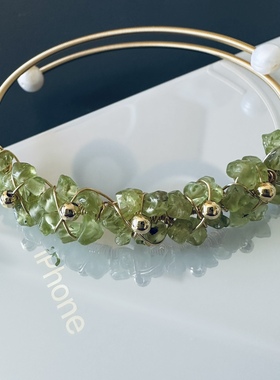 手链橄榄石天然编织手环14k包金