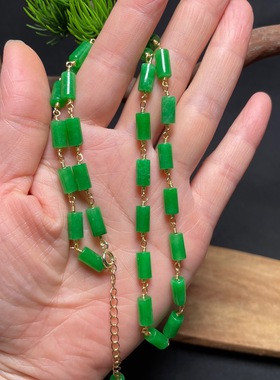 缘绘凤仪 编码21干青翡玉石 碧绿 圆形转运桶珠5*9 送妈妈顼链