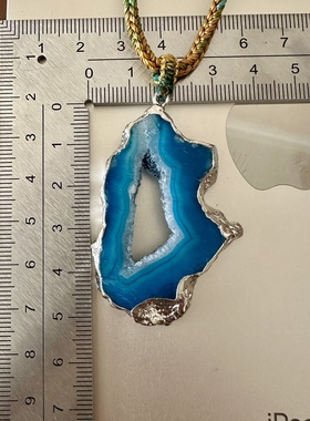 缘绘凤仪 千里江山手工中国风编绳项链 冰蓝玛瑙水晶洞 实物拍