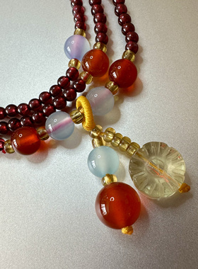 缘绘凤仪 天然3.5Mm细珠紫牙乌石榴石加黄水晶小花三圈手链项链