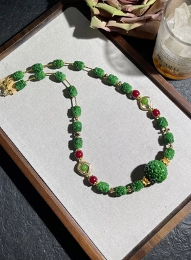 Vintage中古干青墩墩竹搭配干青圆珠新中式风精致时尚设计款项链